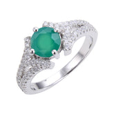 Round Cut Natural Gemstone Split Shank Silver Ring